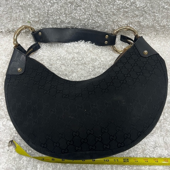 Gucci  Bamboo Ring Half Moon Medium Black Canvas - Picture 10 of 16